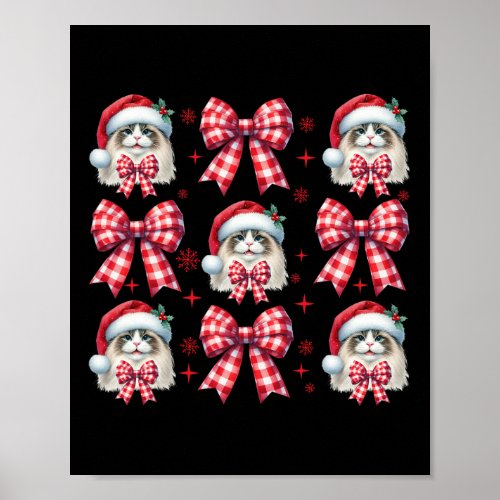 Cute Ragdoll Cat Red Plaid Coquette Bow Christmas  Poster