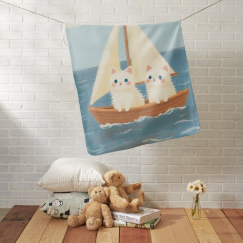 Cute Ragdoll Kitten Sailboat Pastel Baby Blanket