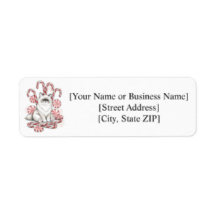Cute Ragdoll Kitten with Candy Cane Christmas Retu Label