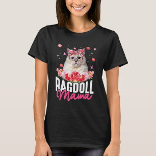 Cute Ragdoll Mama Flower Bandana Cat Mother's Da T-Shirt