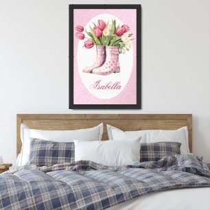 Cute Rain Boots and Tulips Framed Poster