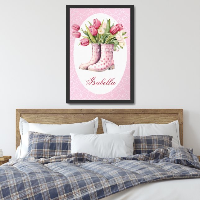 Cute Rain Boots and Tulips Framed Poster (Bedroom)