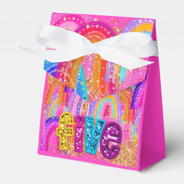 Cute Rainbow 5th Birthday Favor Box (Front Side)