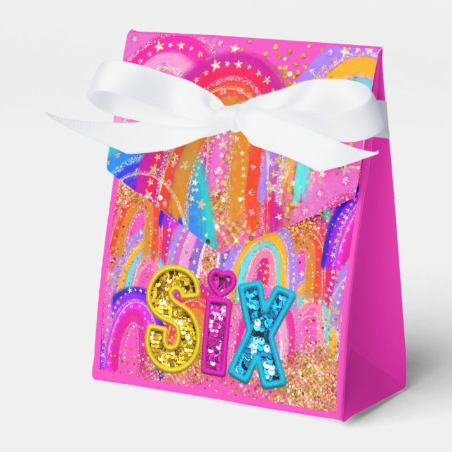 Cute Rainbow 6th Birthday Favor Box (Front Side)