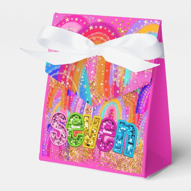 Cute Rainbow 7th Birthday Favor Box (Front Side)