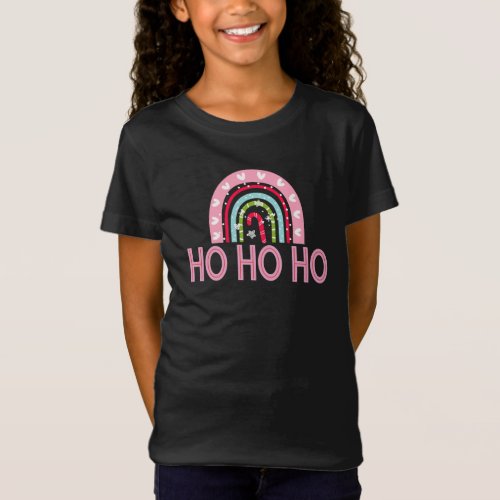 Cute Rainbow All I Want For Christmas Girls Black T_Shirt