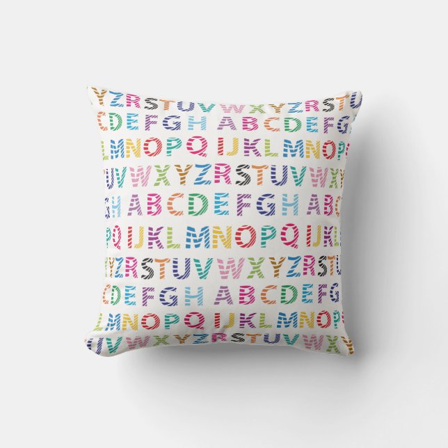 Cute Rainbow Alphabet Throw Pillow (Front)