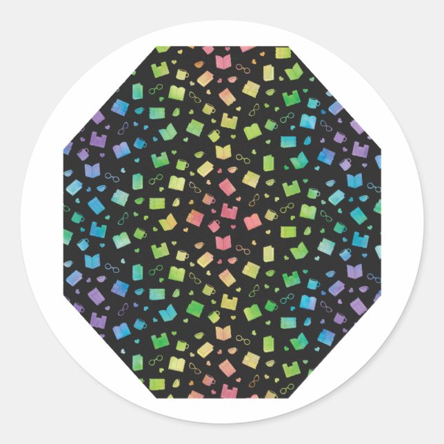 Cute Rainbow and Black Book and Reading Pattern Classic Round Sticker (Front)