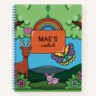 Cute Rainbow and Butterfly Personalized Girls Notebook