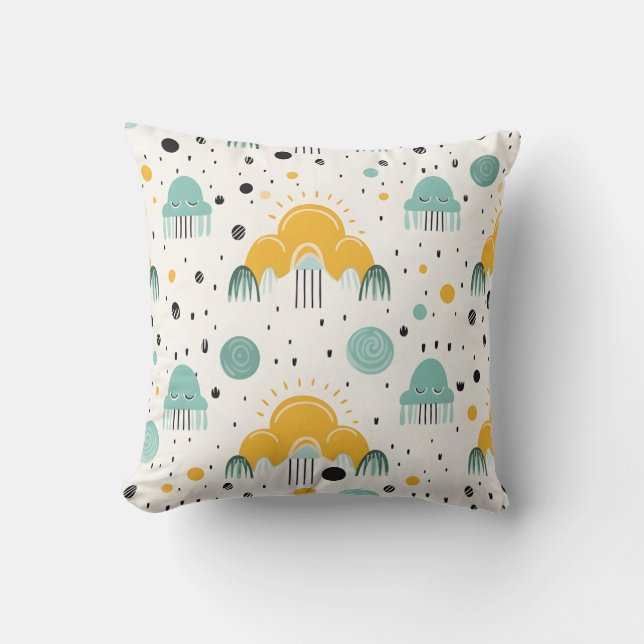 Cute Rainbow and Cloud Throw Pillow (Front)