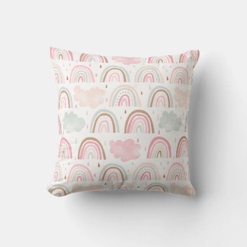 Cute Rainbow and Clouds Pattern Nursery Room Throw Pillow