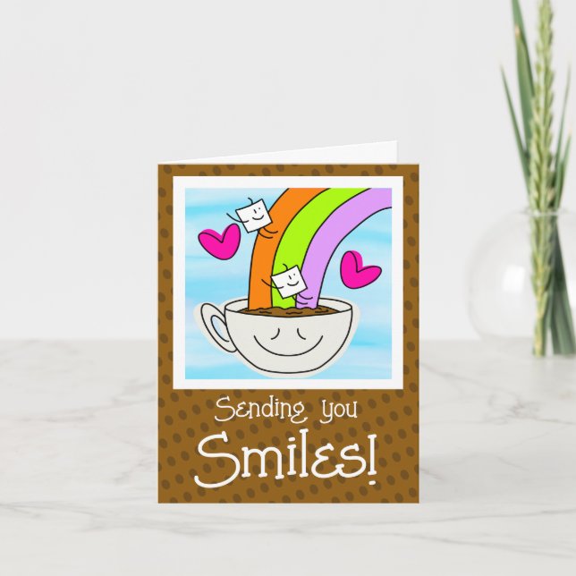 Cute Rainbow And Coffee Smiles Thinking Of You Card (Front)