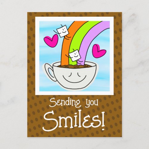 Cute Rainbow And Coffee Smiles Thinking Of You Postcard