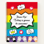 Cute Rainbow And Hearts Cat Paws Up Monogram Notebook