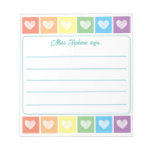 Cute Rainbow And Hearts Teacher Name Notepad