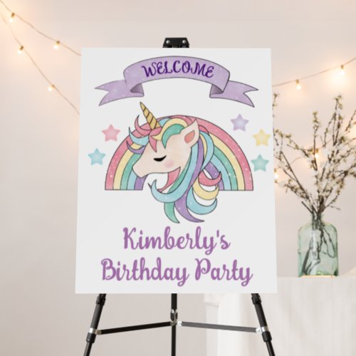 Cute Rainbow and Sparkly Unicorn Birthday Party Foam Board
