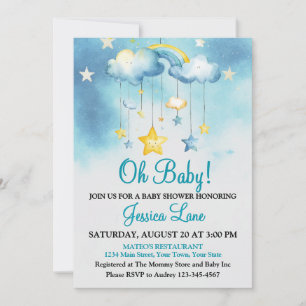 Cute Rainbow and Stars Boy Baby Shower Invitation