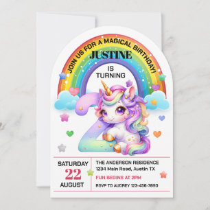 Cute Rainbow and Unicorn 2nd Birthday Party Invitation