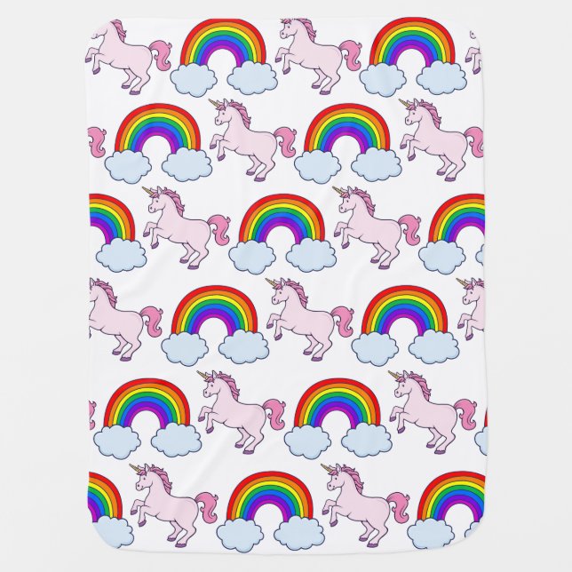 Cute Rainbow and Unicorn Receiving Blanket (Front)
