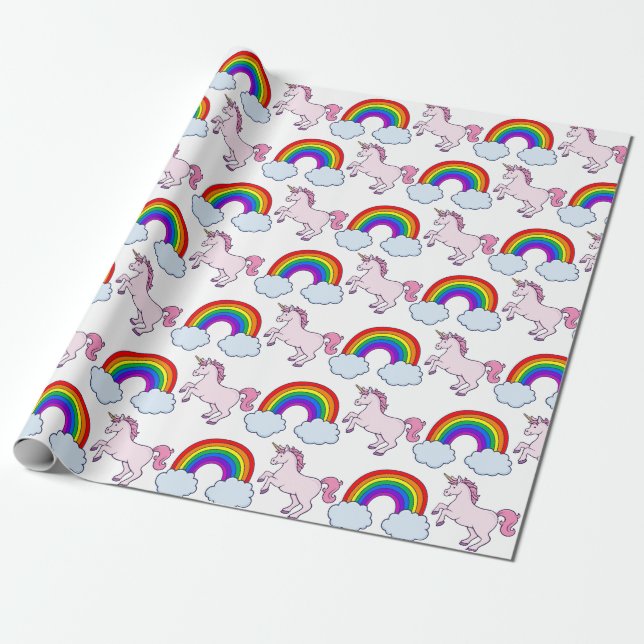 Cute Rainbow and Unicorn Wrapping Paper (Unrolled)