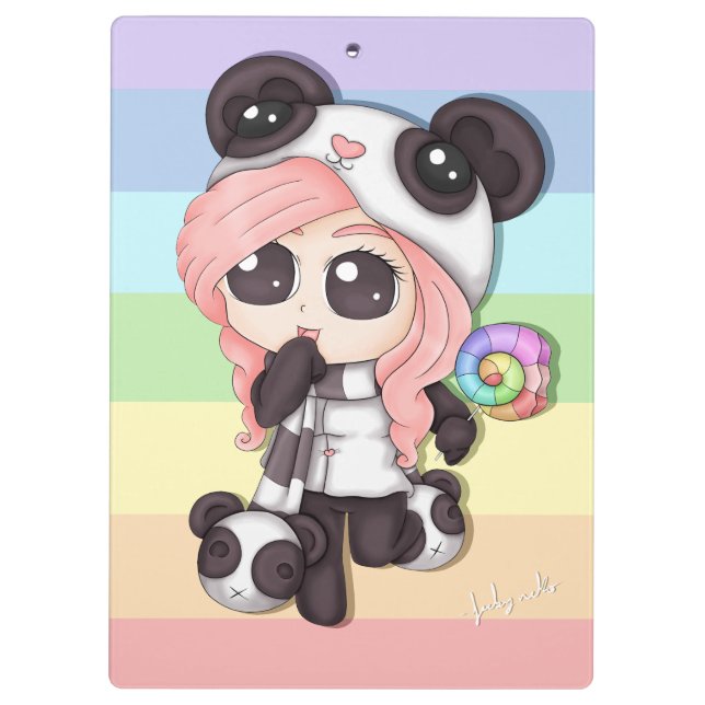 Cute Rainbow Anime Panda Girl Clipboard (Back)