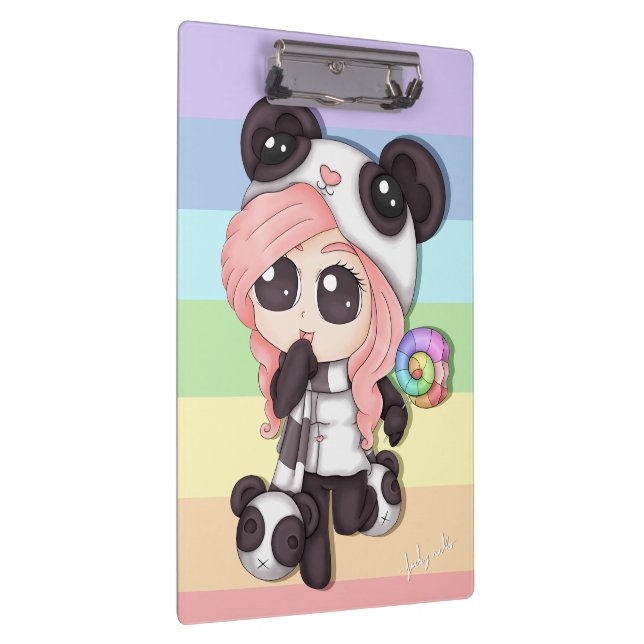 Cute Rainbow Anime Panda Girl Clipboard | Zazzle