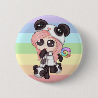 Cute Rainbow Anime Panda Girl Pinback Button