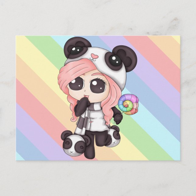 Cute Rainbow Anime Panda Girl Postcard (Front)