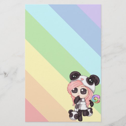 Cute Rainbow Anime Panda Girl Stationery