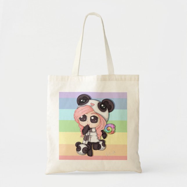 Cute Rainbow Anime Panda Girl Tote Bag (Front)