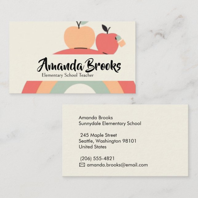 Cute Rainbow Apple  School Teacher Professor Business Card (Front/Back)