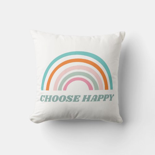 Cute Rainbow Art Happiness Inspirational Throw Pillow