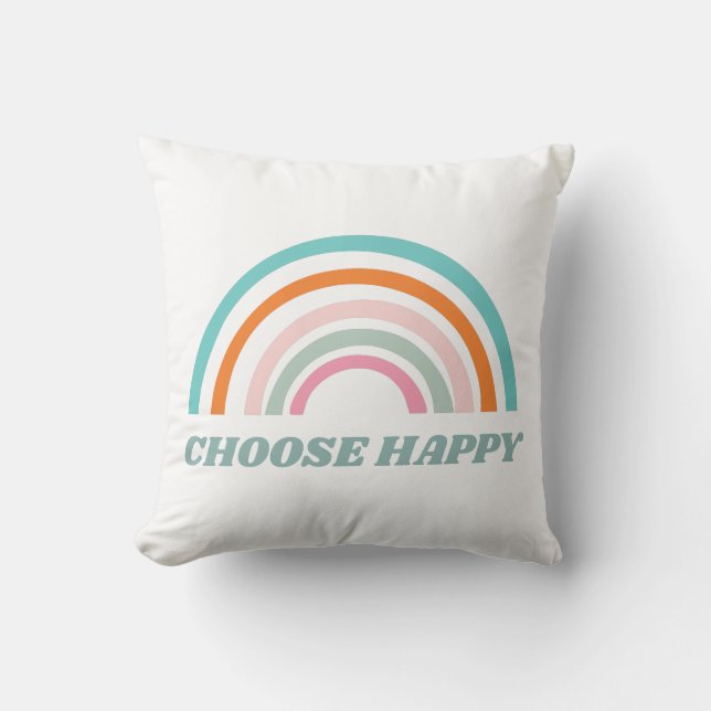 Cute Rainbow Art Happiness Inspirational Throw Pillow (Front)
