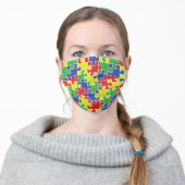 Cute Rainbow Autism Puzzle Pieces Pattern Adult Cloth Face Mask (Worn)