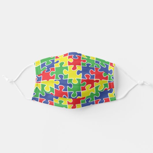 Cute Rainbow Autism Puzzle Pieces Pattern Adult Cloth Face Mask (Front, Unfolded)