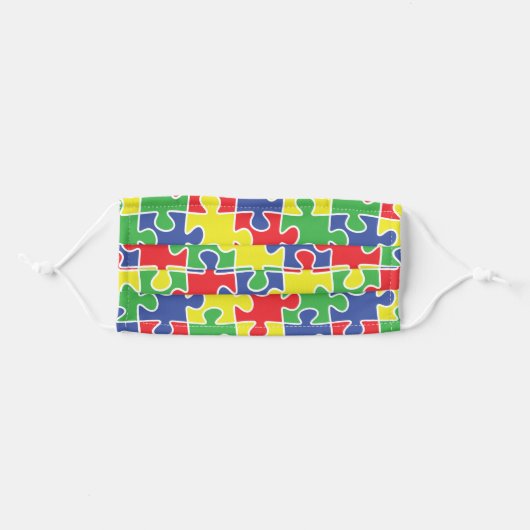 Cute Rainbow Autism Puzzle Pieces Pattern Adult Cloth Face Mask (Front, Folded)