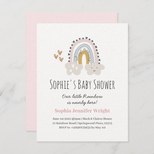 Cute rainbow baby shower boho invitation