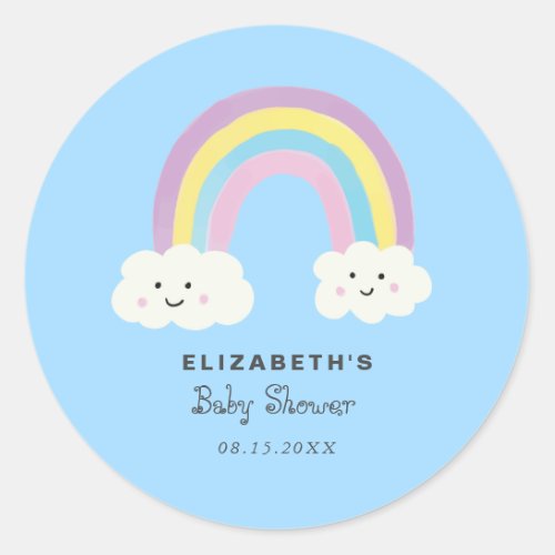 Cute Rainbow Baby Shower Boy Blue Kawaii Modern Classic Round Sticker