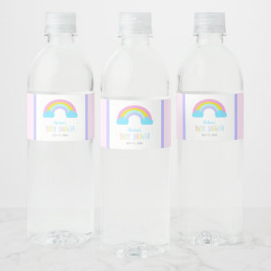 Cute Rainbow Baby Shower Bright Soft Pastel colors Water Bottle Label