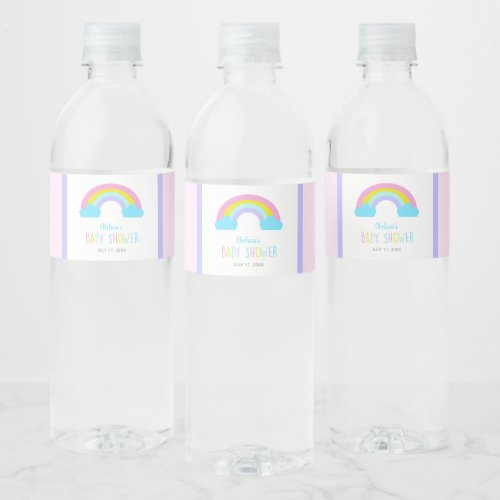 Cute Rainbow Baby Shower Bright Soft Pastel colors Water Bottle Label