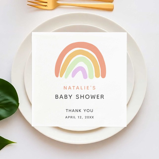 Cute Rainbow Baby Shower Elegant Simple Peach Napkins (Creator Uploaded)