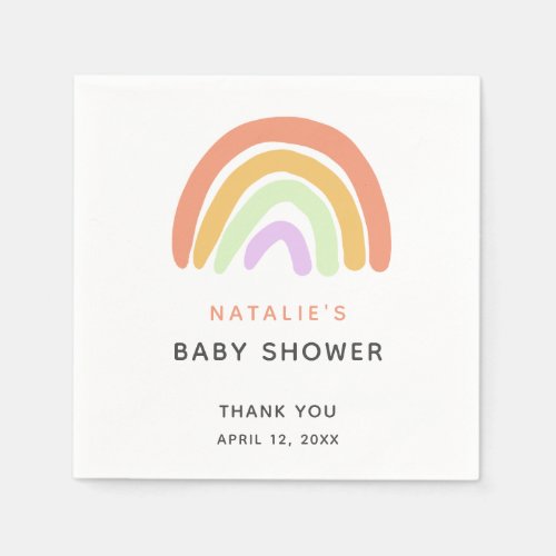 Cute Rainbow Baby Shower Elegant Simple Peach Napkins