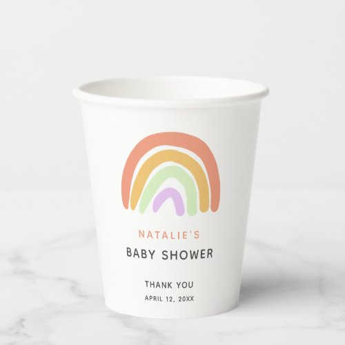Cute Rainbow Baby Shower Elegant Simple Peach Paper Cups