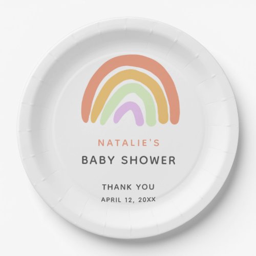 Cute Rainbow Baby Shower Elegant Simple Peach Paper Plates