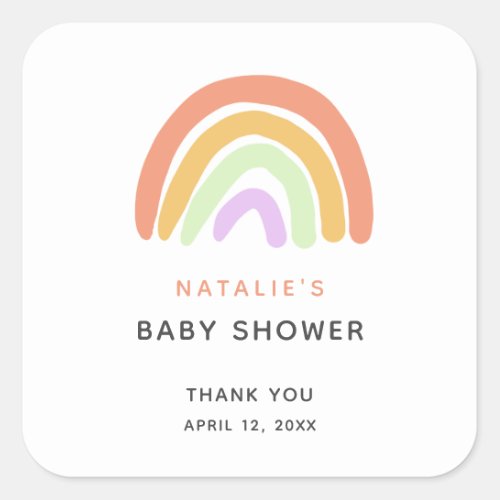 Cute Rainbow Baby Shower Elegant Simple Peach Square Sticker