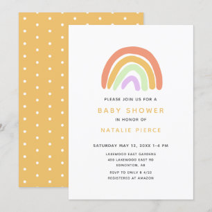 Cute Rainbow Baby Shower Elegant Simple Yellow Invitation