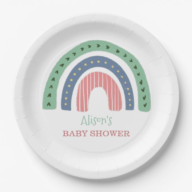 Cute Rainbow Baby Shower Paper Plates (Front)