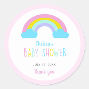 Cute Rainbow Baby Shower Thank you Pink pastel Classic Round Sticker