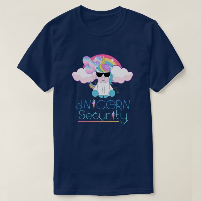 Cute Rainbow Baby Unicorn Security  T-Shirt (Design Front)