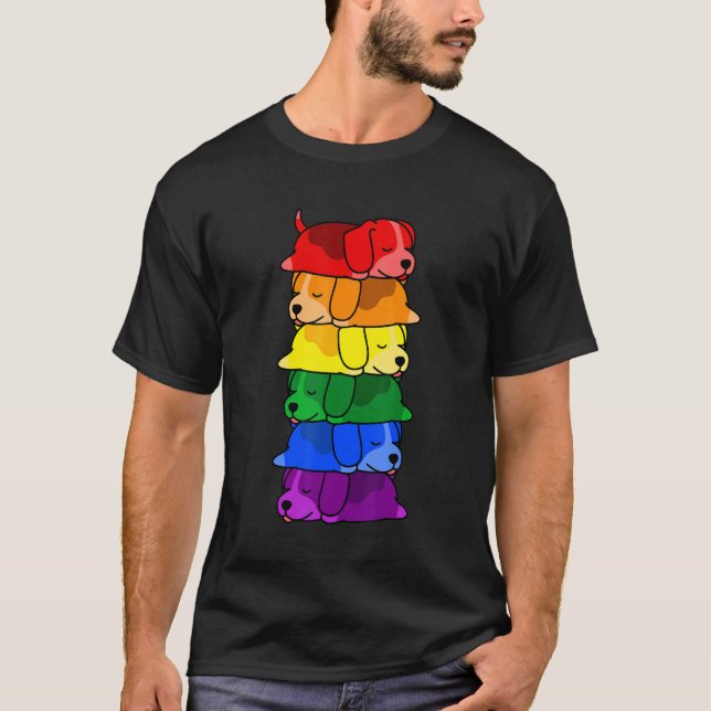 Cute Rainbow Beagle Gay Pride Lgbt Puppy   T-Shirt (Front)